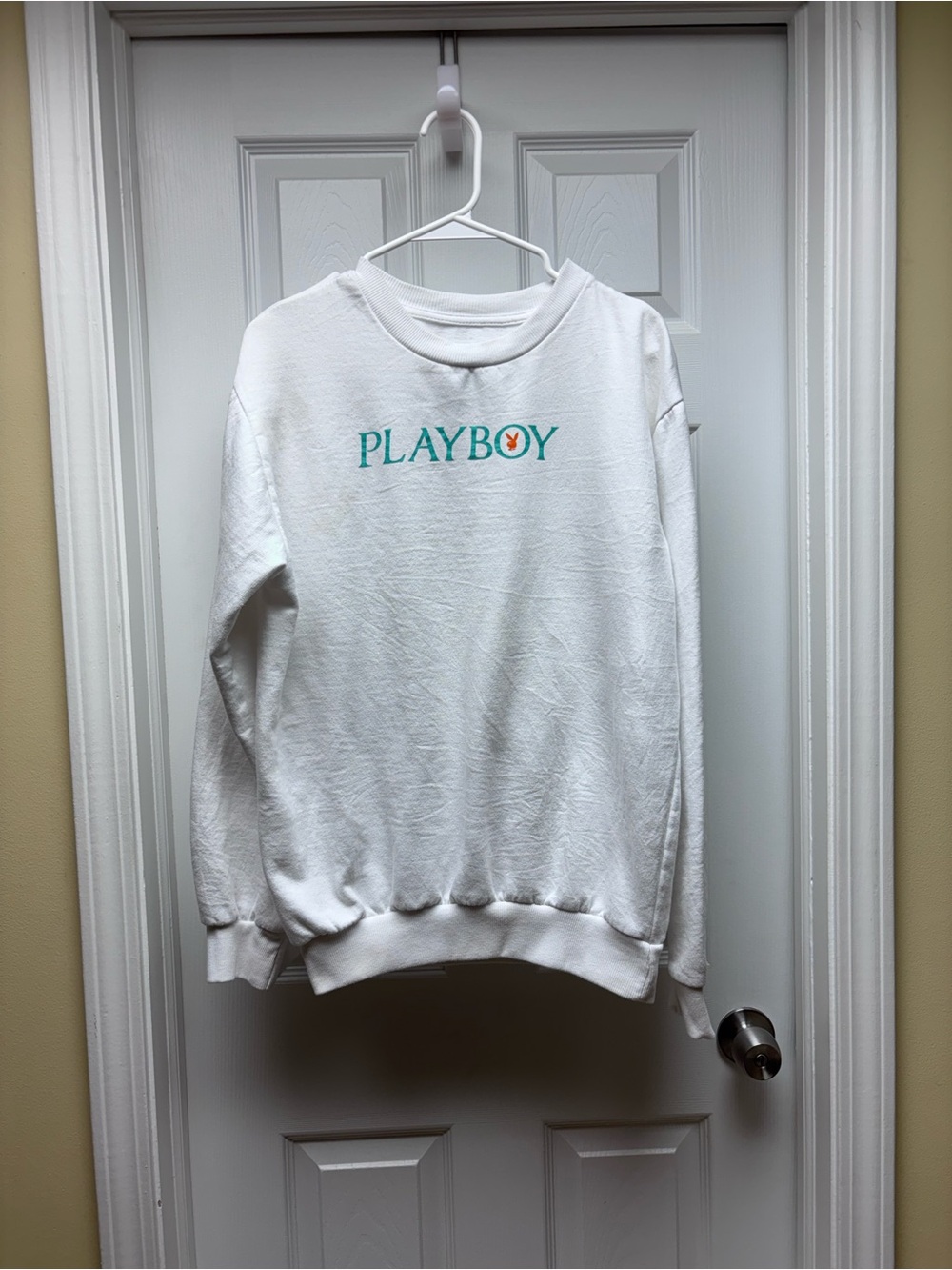 Playboy White Graphic Crewneck Sweatshirt Size Large | Embroidered Logo